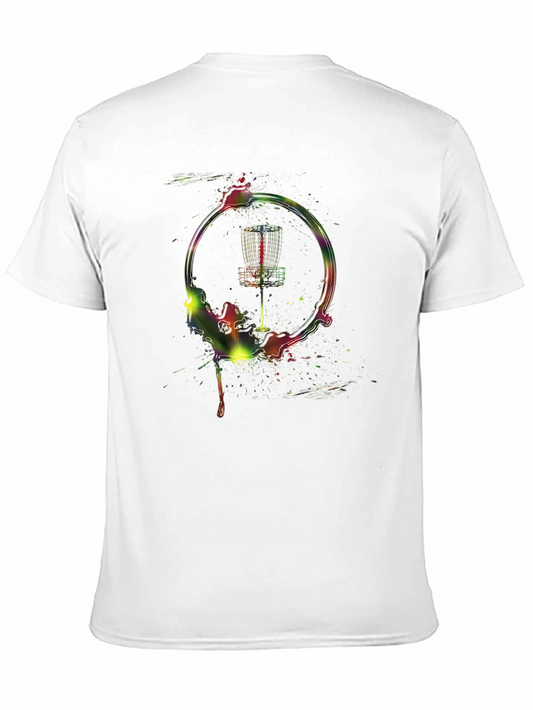 Camiseta Negra con Diseño de Cesta de Disc Golf Abstracta