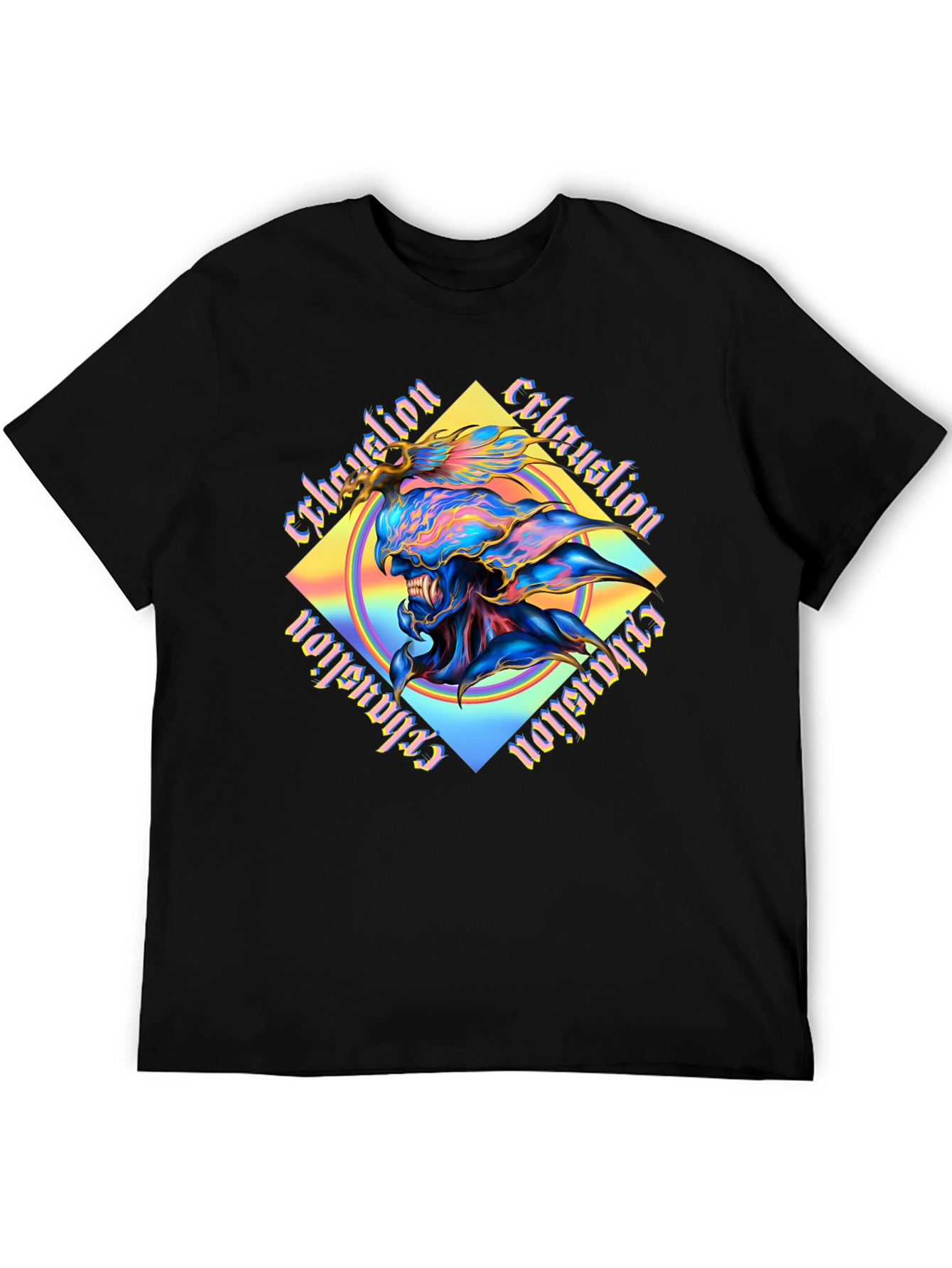 Camiseta Negra con Diseño Abstracto Exhaustion
