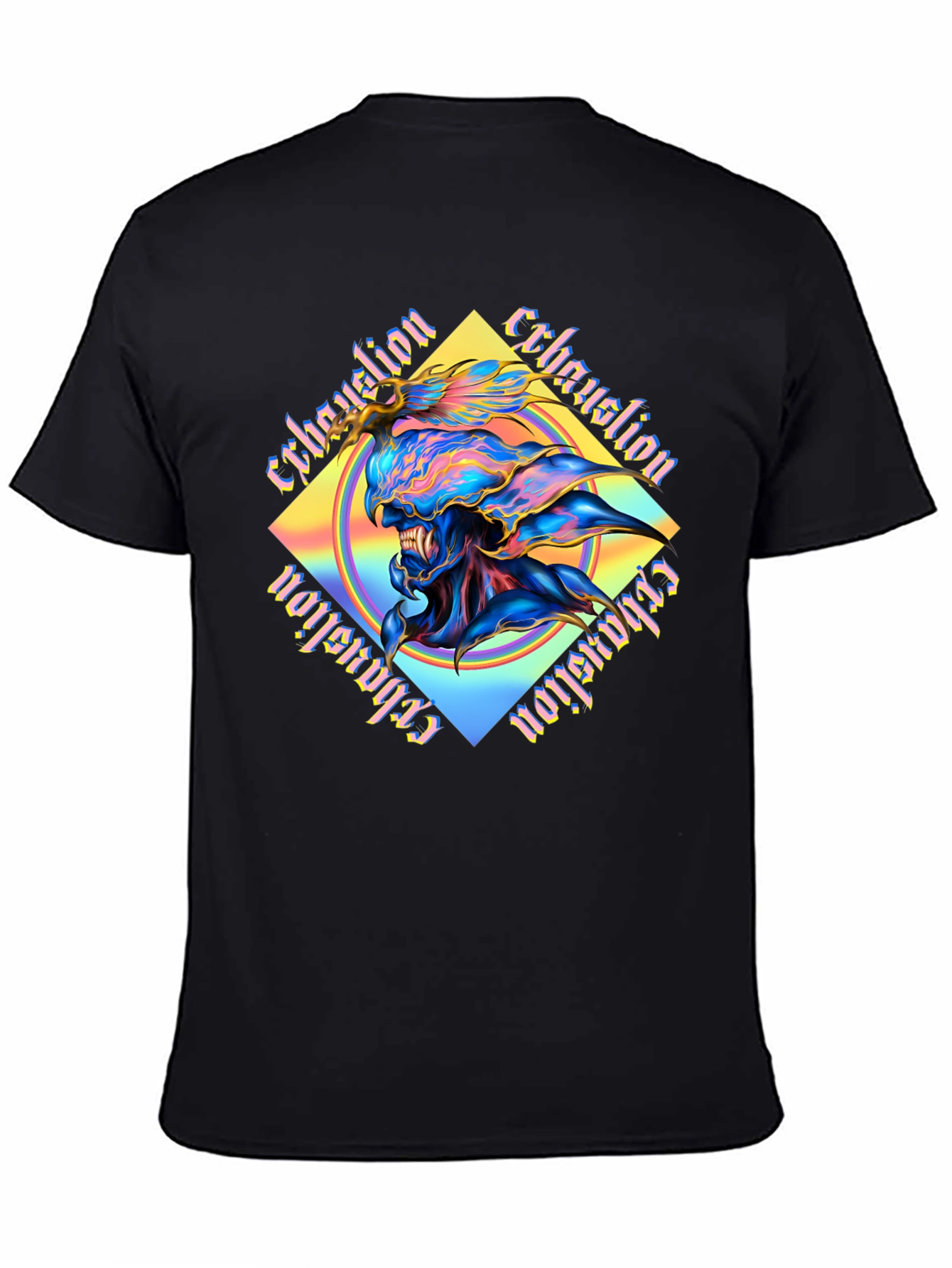 Camiseta Negra con Diseño Abstracto Exhaustion