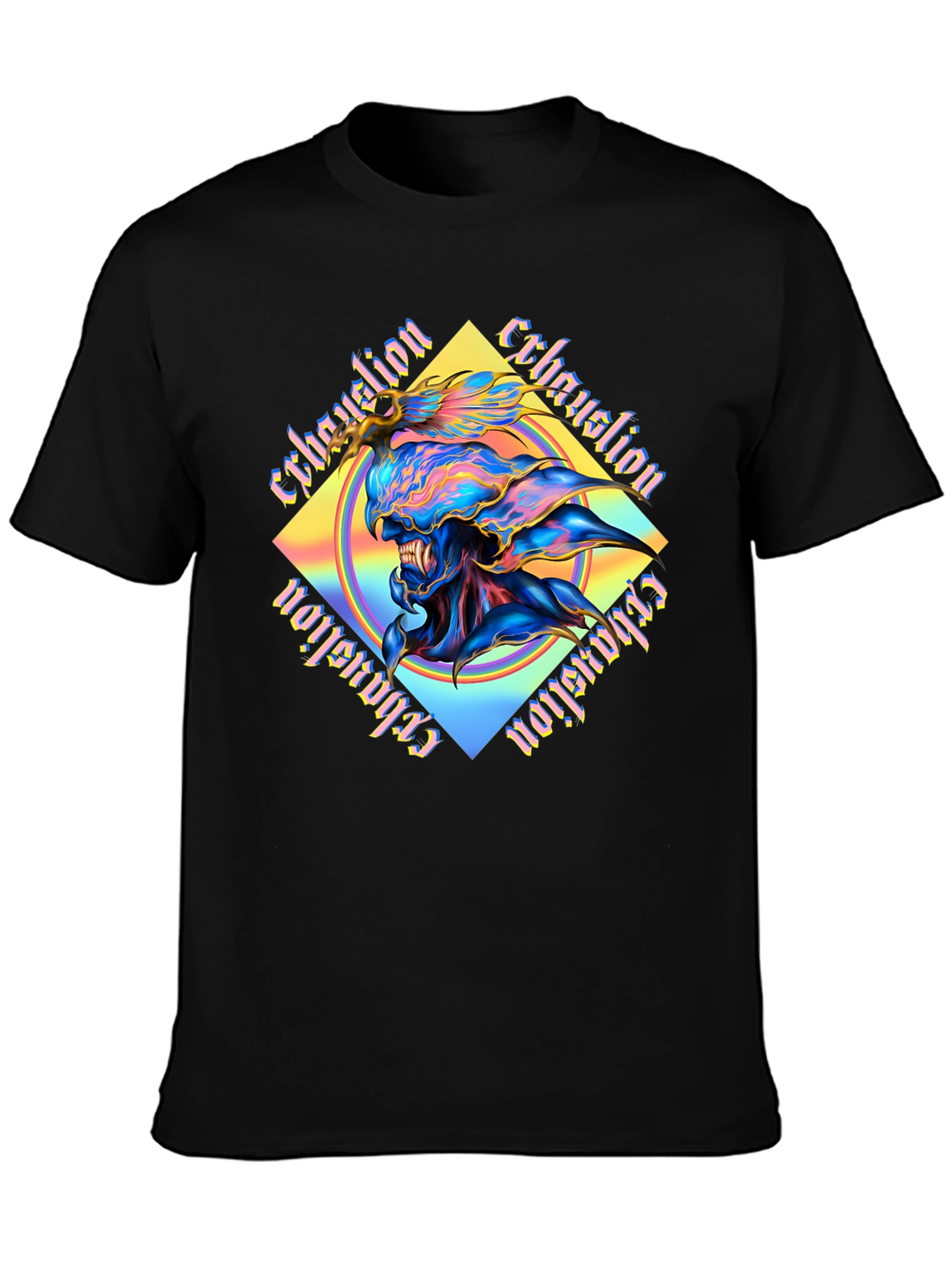 Camiseta Negra con Diseño Abstracto Exhaustion