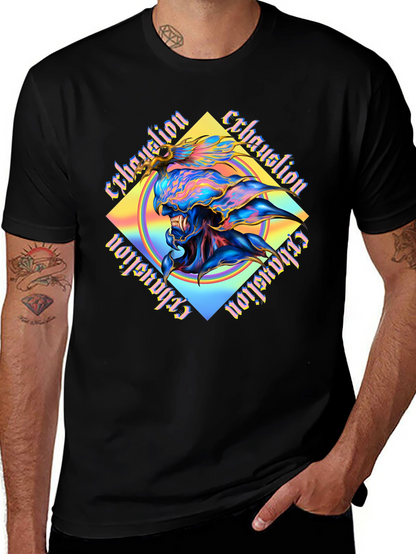 Camiseta Negra con Diseño Abstracto Exhaustion