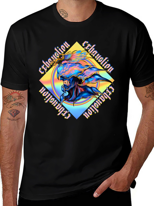 Camiseta Negra con Diseño Abstracto Exhaustion