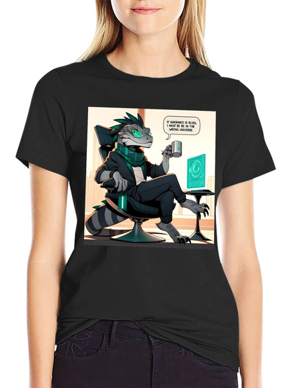 Camiseta Negra con Diseño de Lagarto Oficinista
