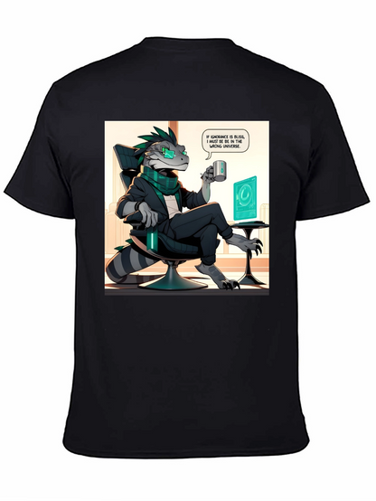 Camiseta Negra con Diseño de Lagarto Oficinista