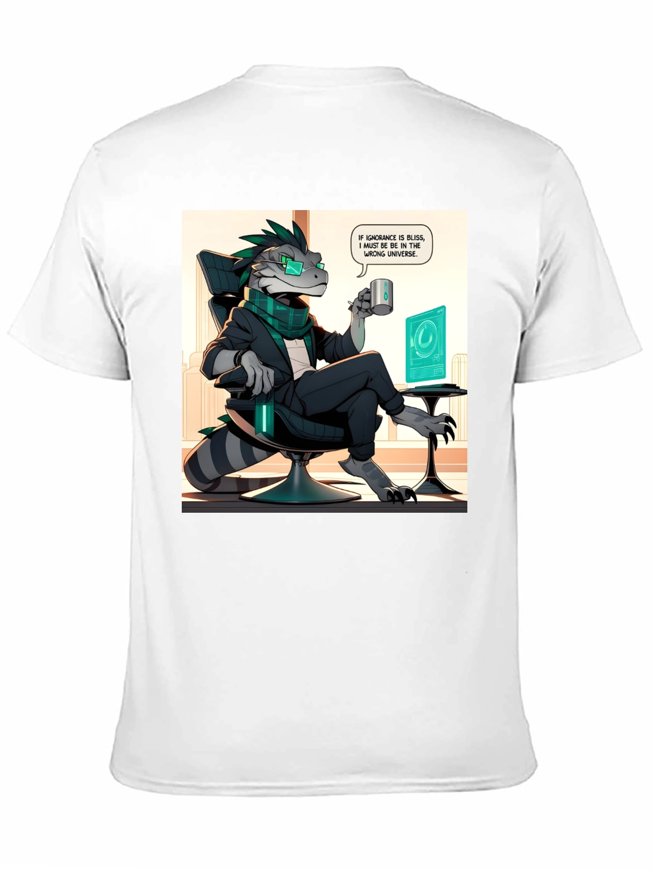 Camiseta Negra con Diseño de Lagarto Oficinista
