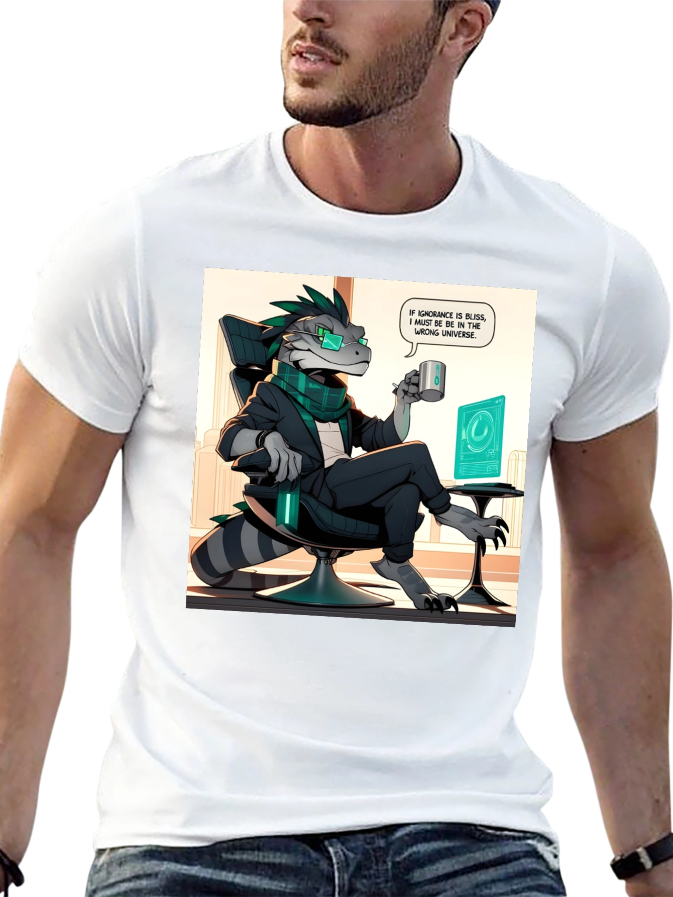 Camiseta Negra con Diseño de Lagarto Oficinista