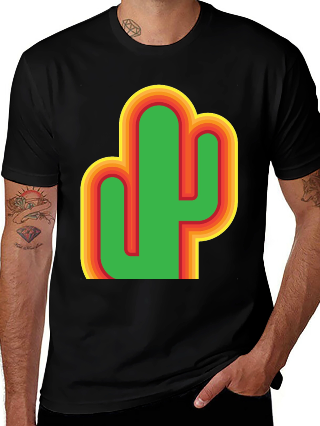 Camiseta Negra con Diseño de Cactus Retro