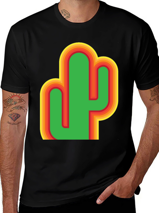 Camiseta Negra con Diseño de Cactus Retro