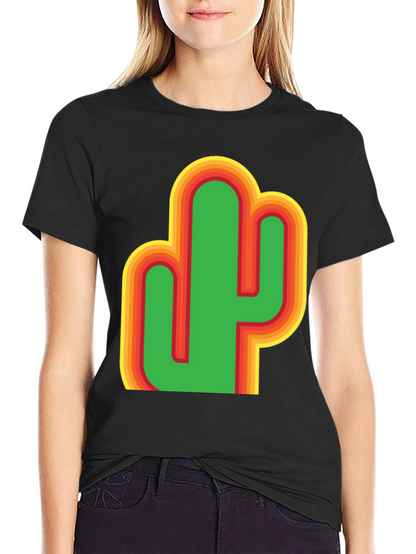 Camiseta Negra con Diseño de Cactus Retro