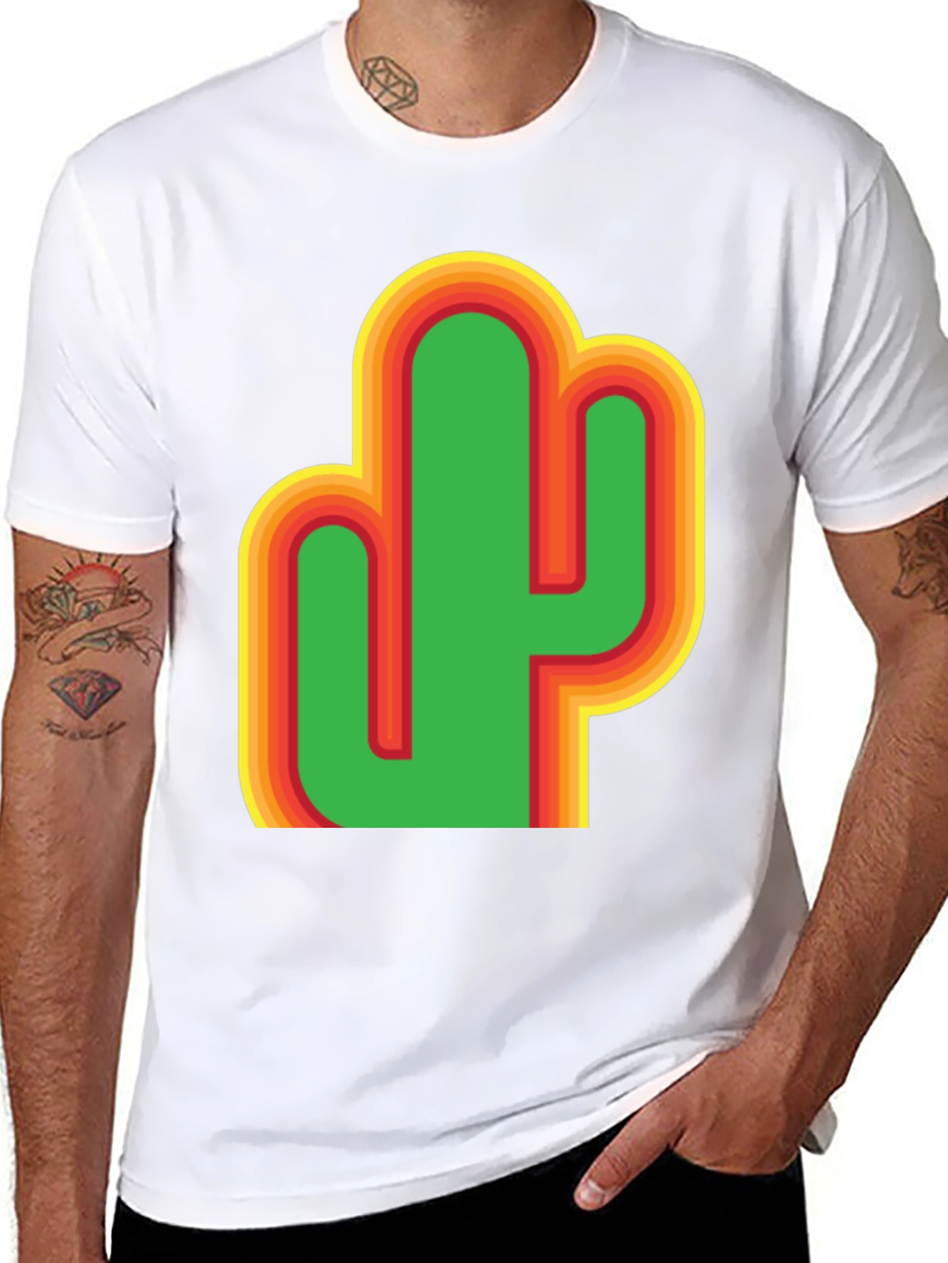 Camiseta Negra con Diseño de Cactus Retro