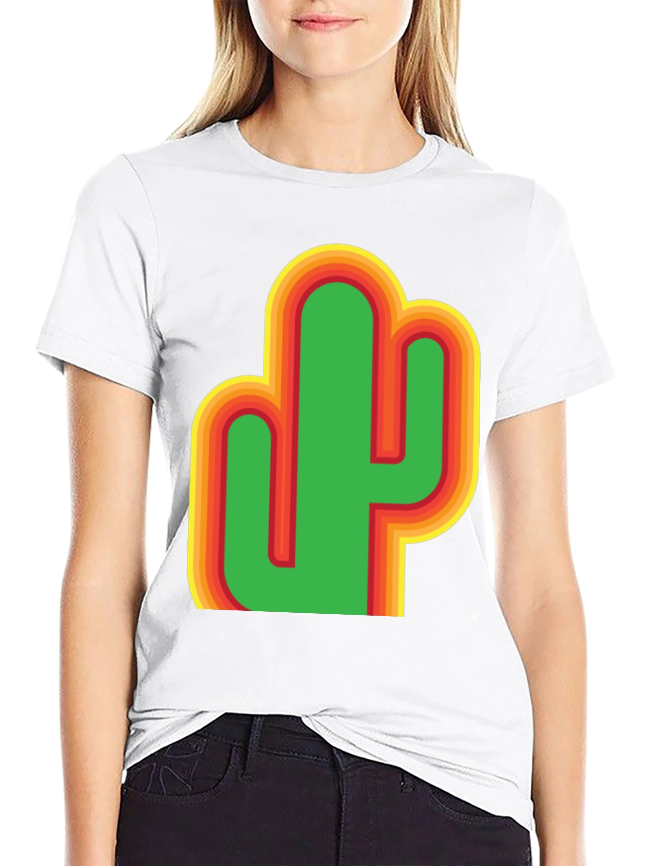Camiseta Negra con Diseño de Cactus Retro