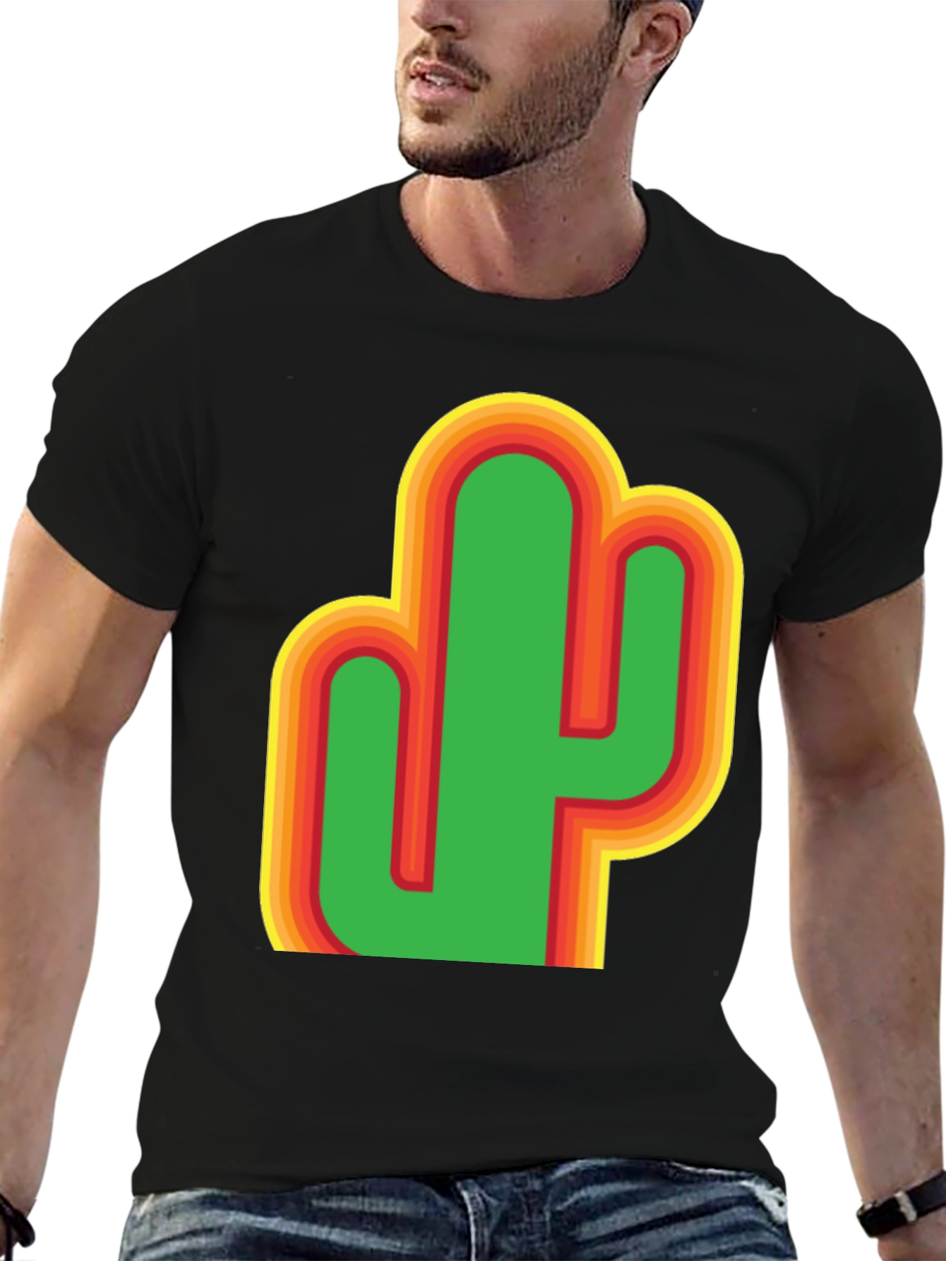 Camiseta Negra con Diseño de Cactus Retro