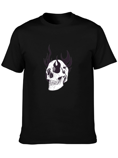 Camiseta Negra con Estampado de Calavera y Llamas