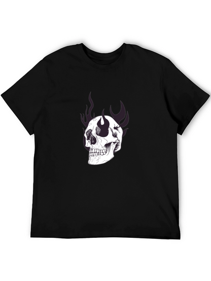 Camiseta Negra con Estampado de Calavera y Llamas