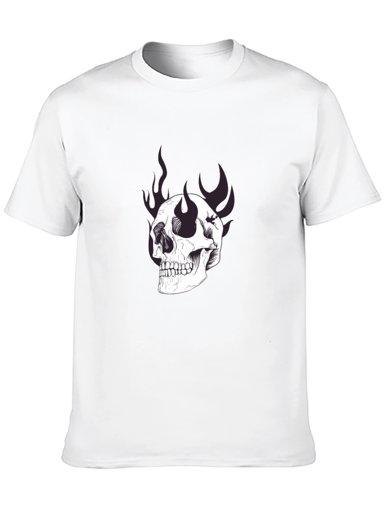 Camiseta Negra con Estampado de Calavera y Llamas
