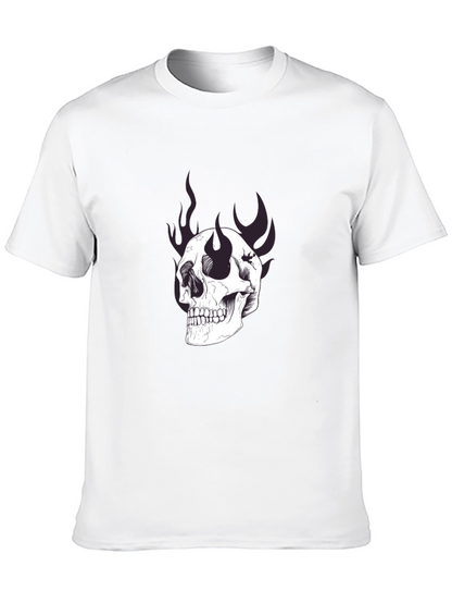 Camiseta Negra con Estampado de Calavera y Llamas