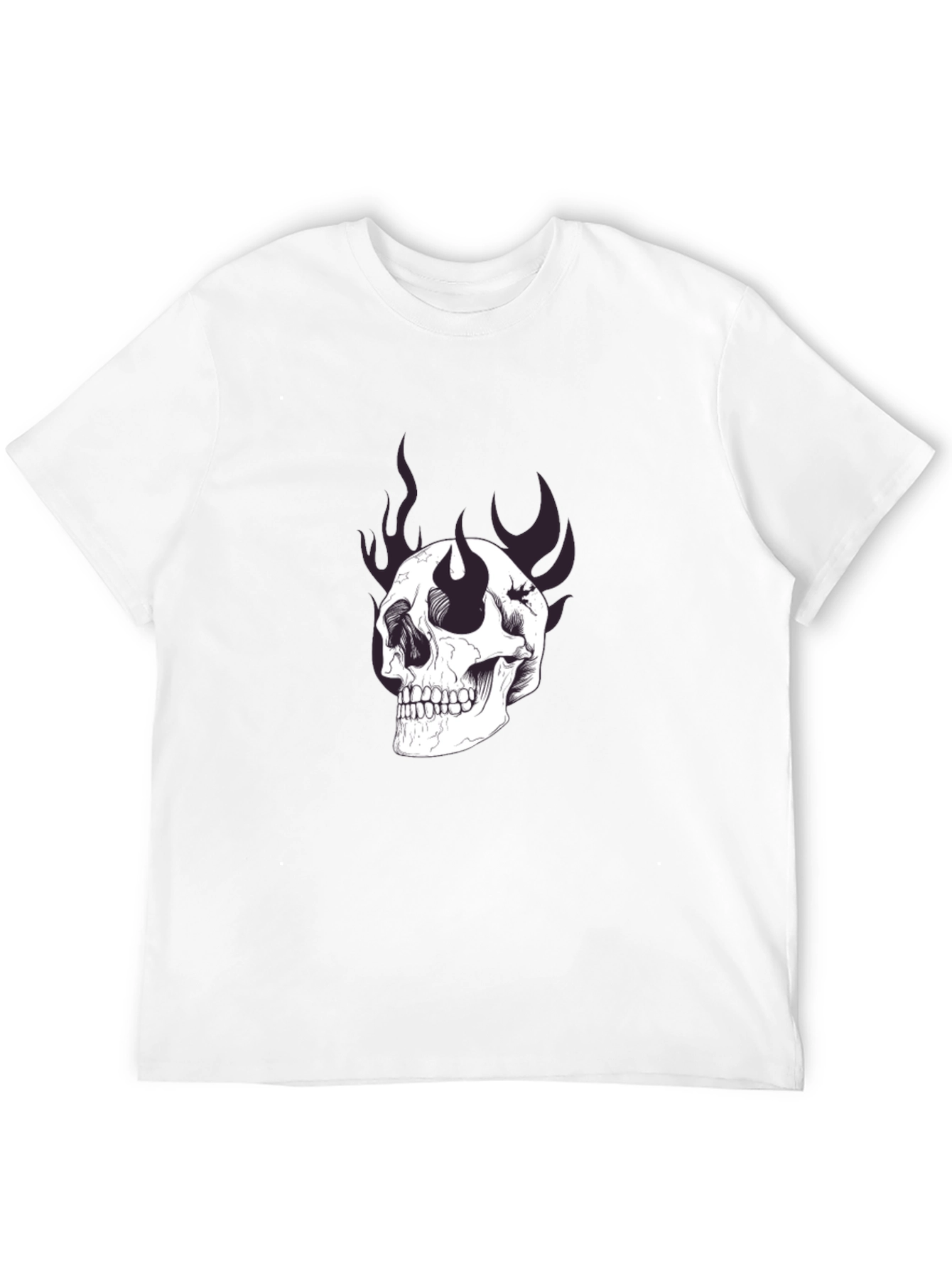 Camiseta Negra con Estampado de Calavera y Llamas