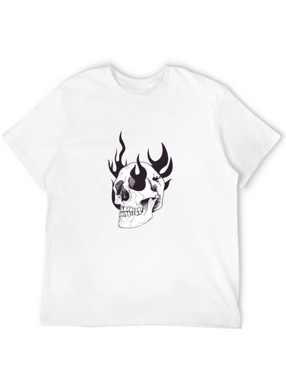 Camiseta Negra con Estampado de Calavera y Llamas