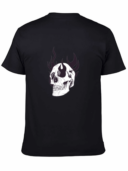 Camiseta Negra con Estampado de Calavera y Llamas