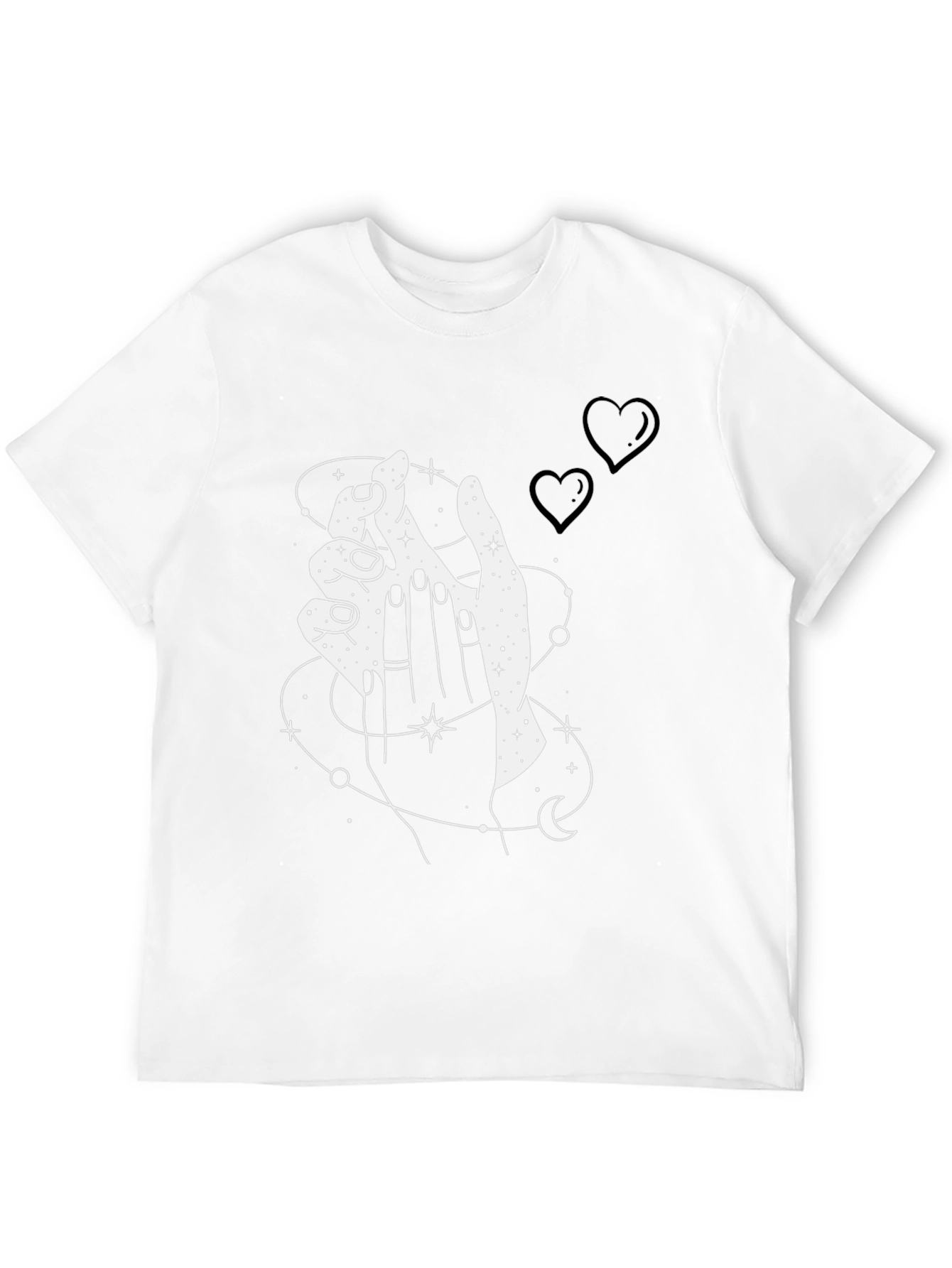 Camiseta Negra Mística con Diseño de Manos y Estrellas