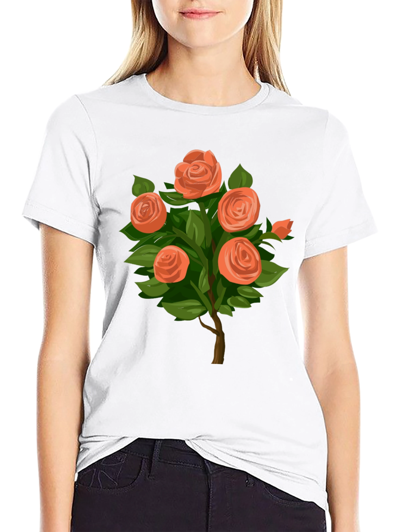 Camiseta Negra con Diseño de Rosas