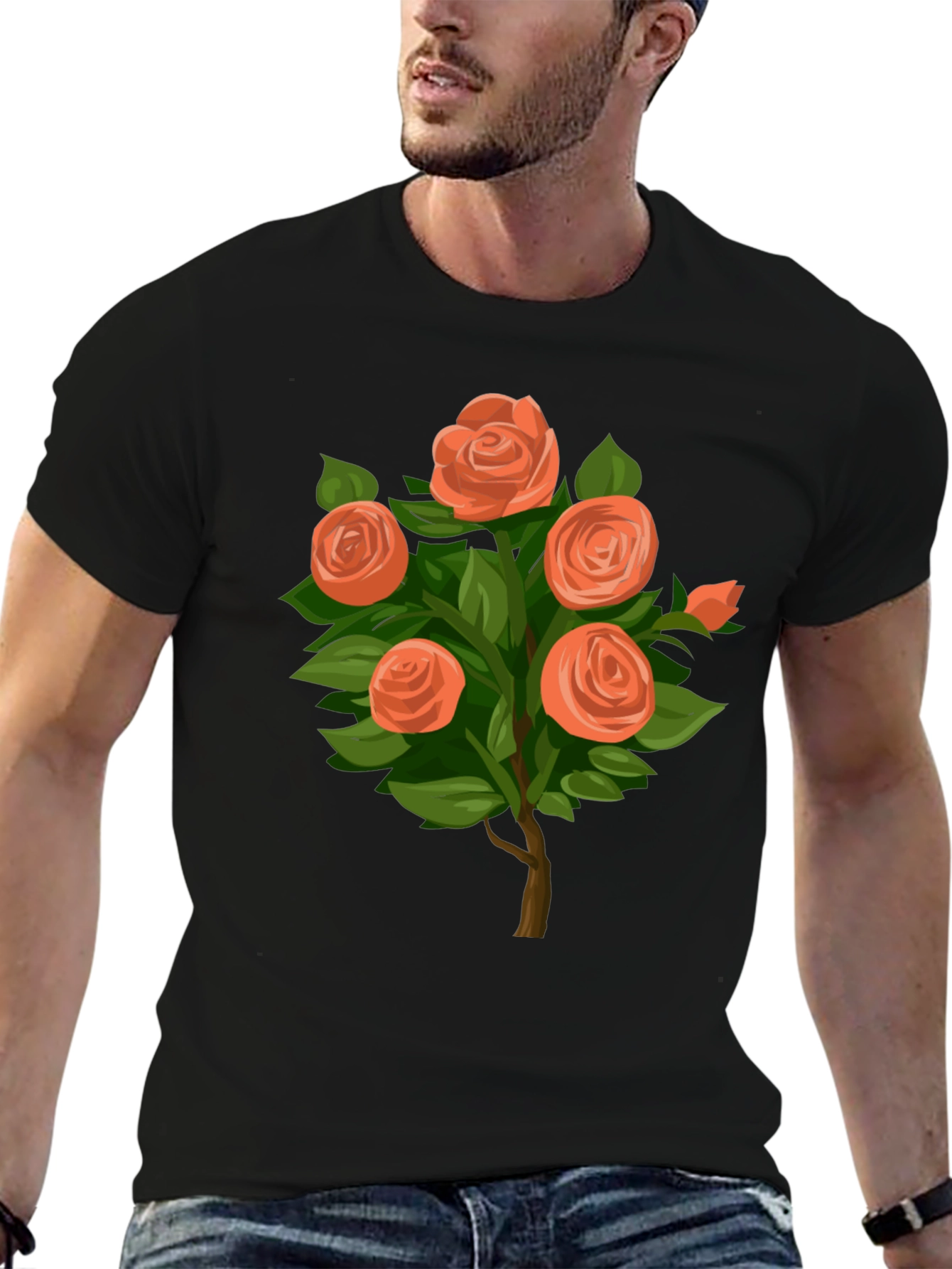 Camiseta Negra con Diseño de Rosas