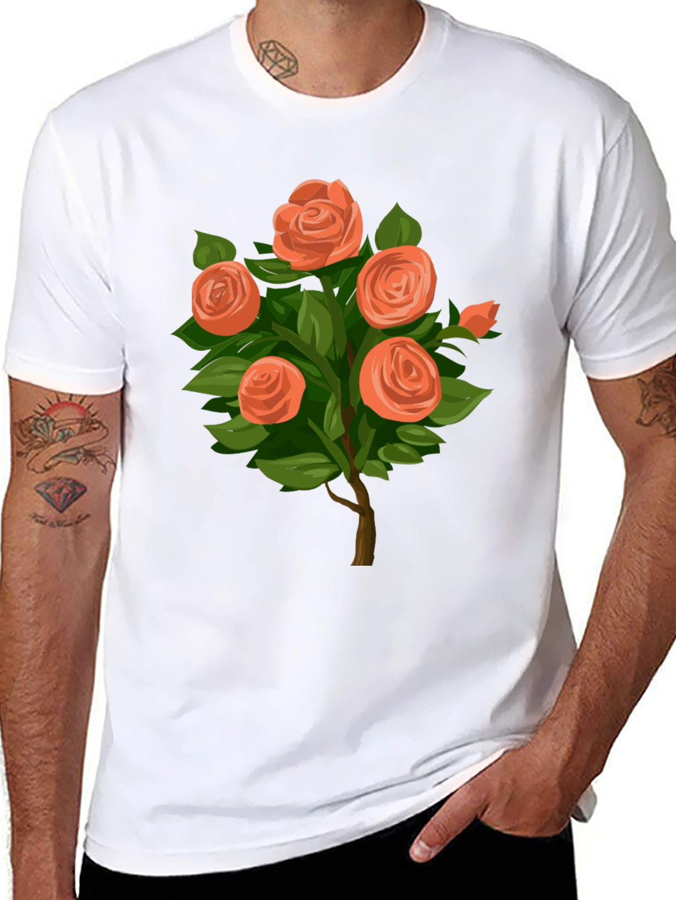 Camiseta Negra con Diseño de Rosas