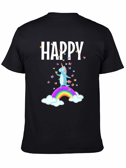 Camiseta Negra Unicornio Feliz Arcoíris