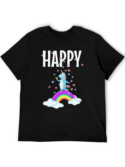 Camiseta Negra Unicornio Feliz Arcoíris