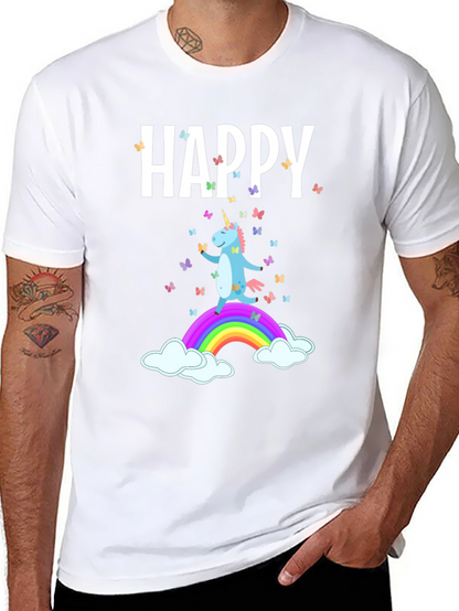 Camiseta Negra Unicornio Feliz Arcoíris