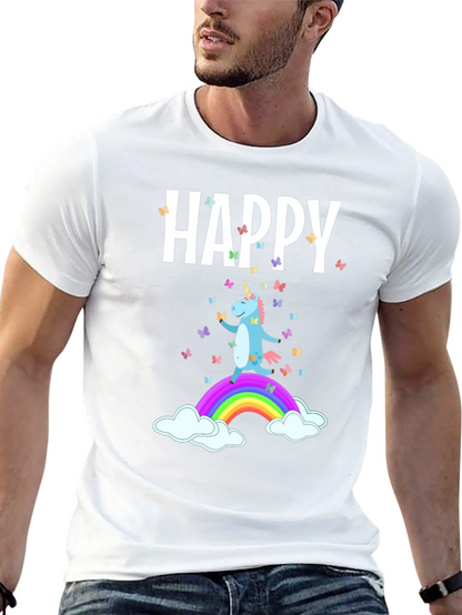 Camiseta Negra Unicornio Feliz Arcoíris