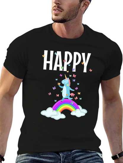 Camiseta Negra Unicornio Feliz Arcoíris