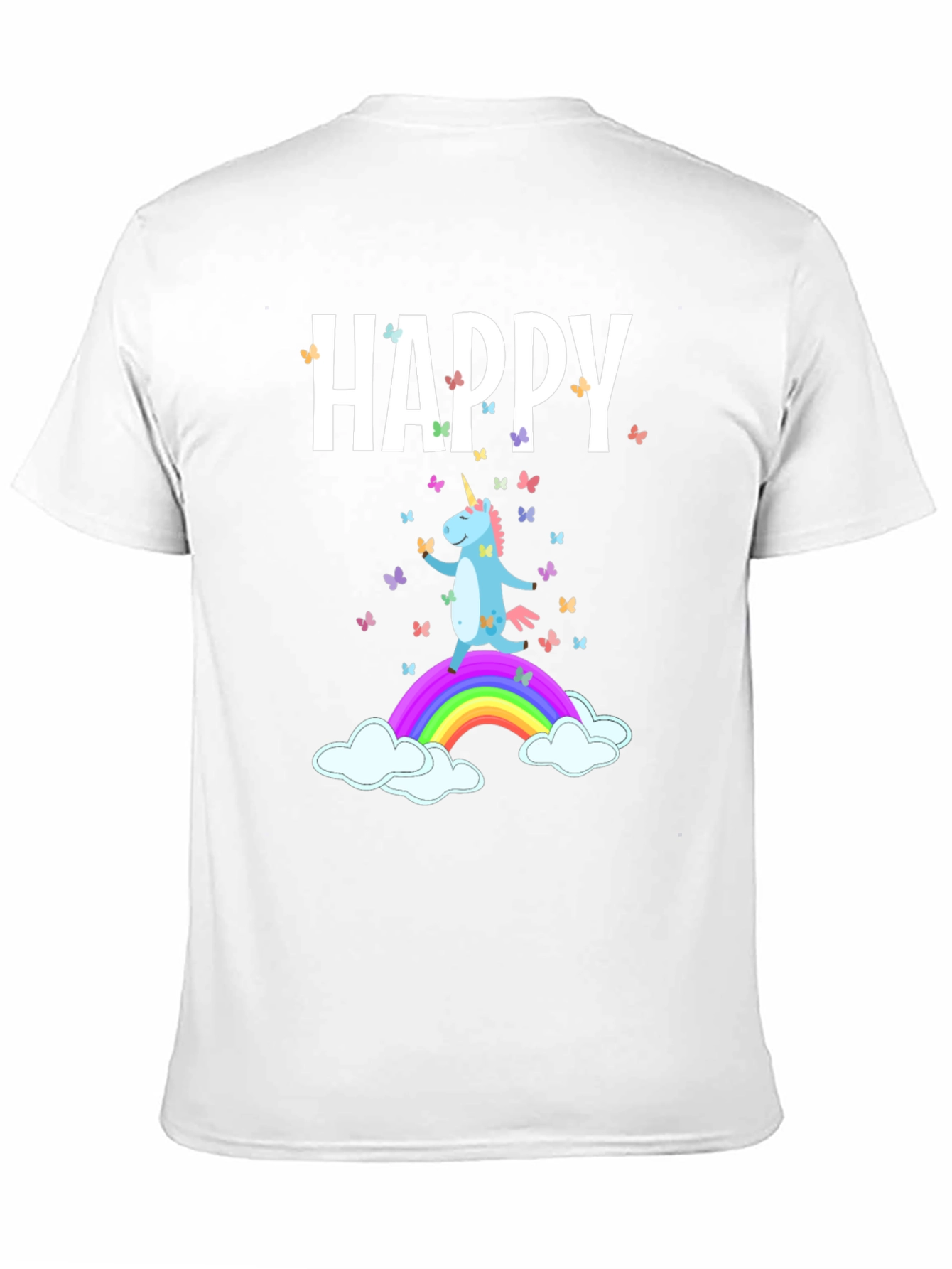 Camiseta Negra Unicornio Feliz Arcoíris