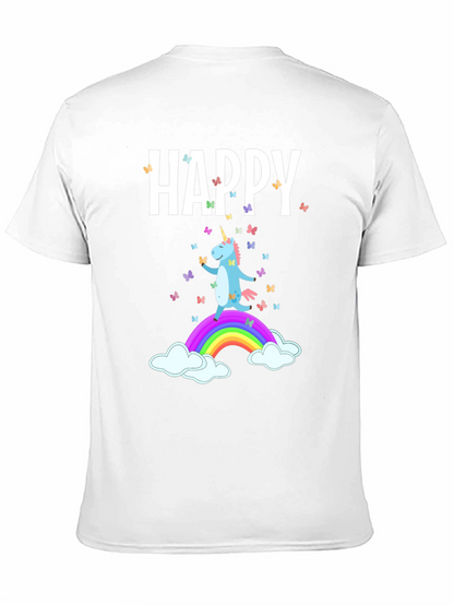 Camiseta Negra Unicornio Feliz Arcoíris