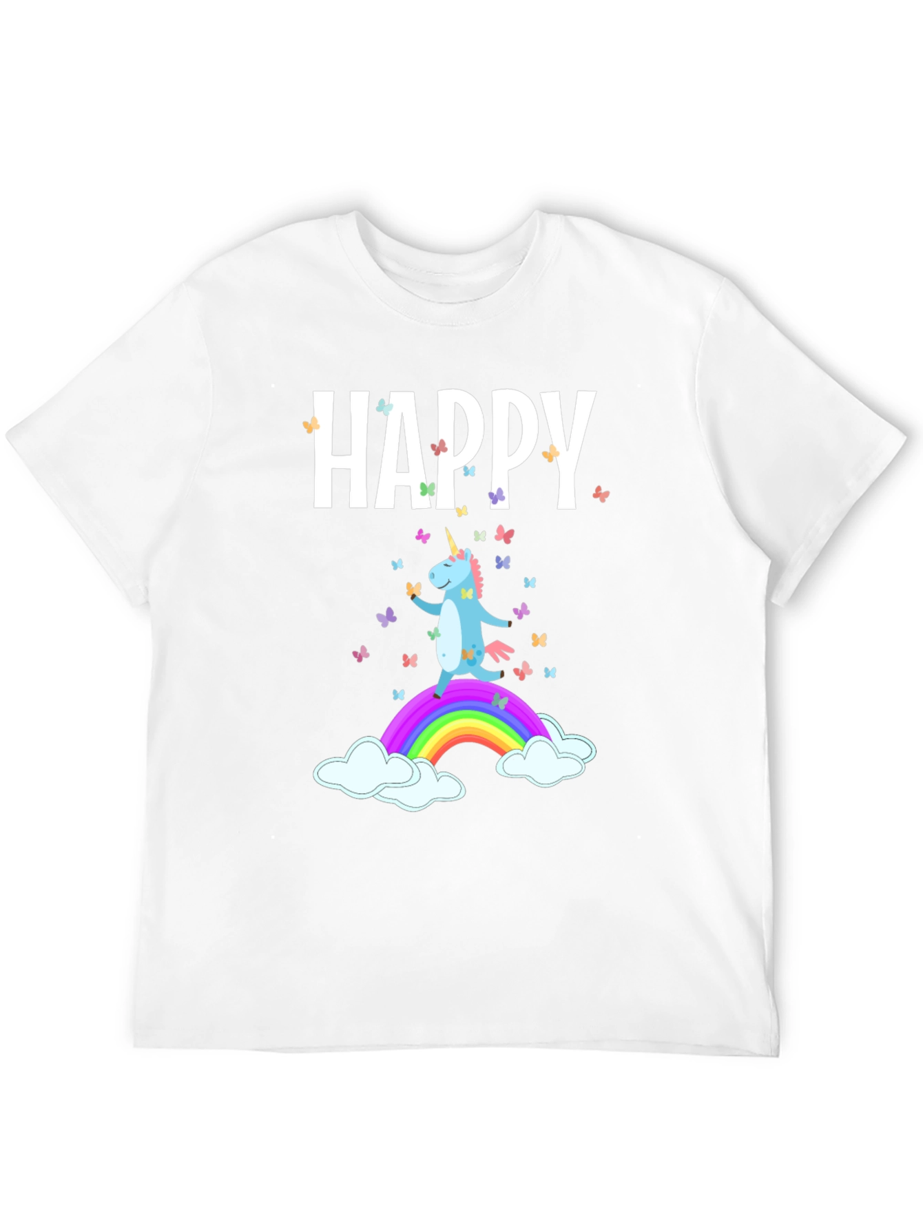 Camiseta Negra Unicornio Feliz Arcoíris