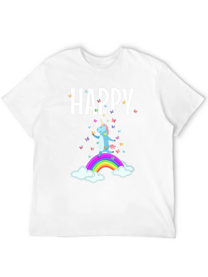 Camiseta Negra Unicornio Feliz Arcoíris