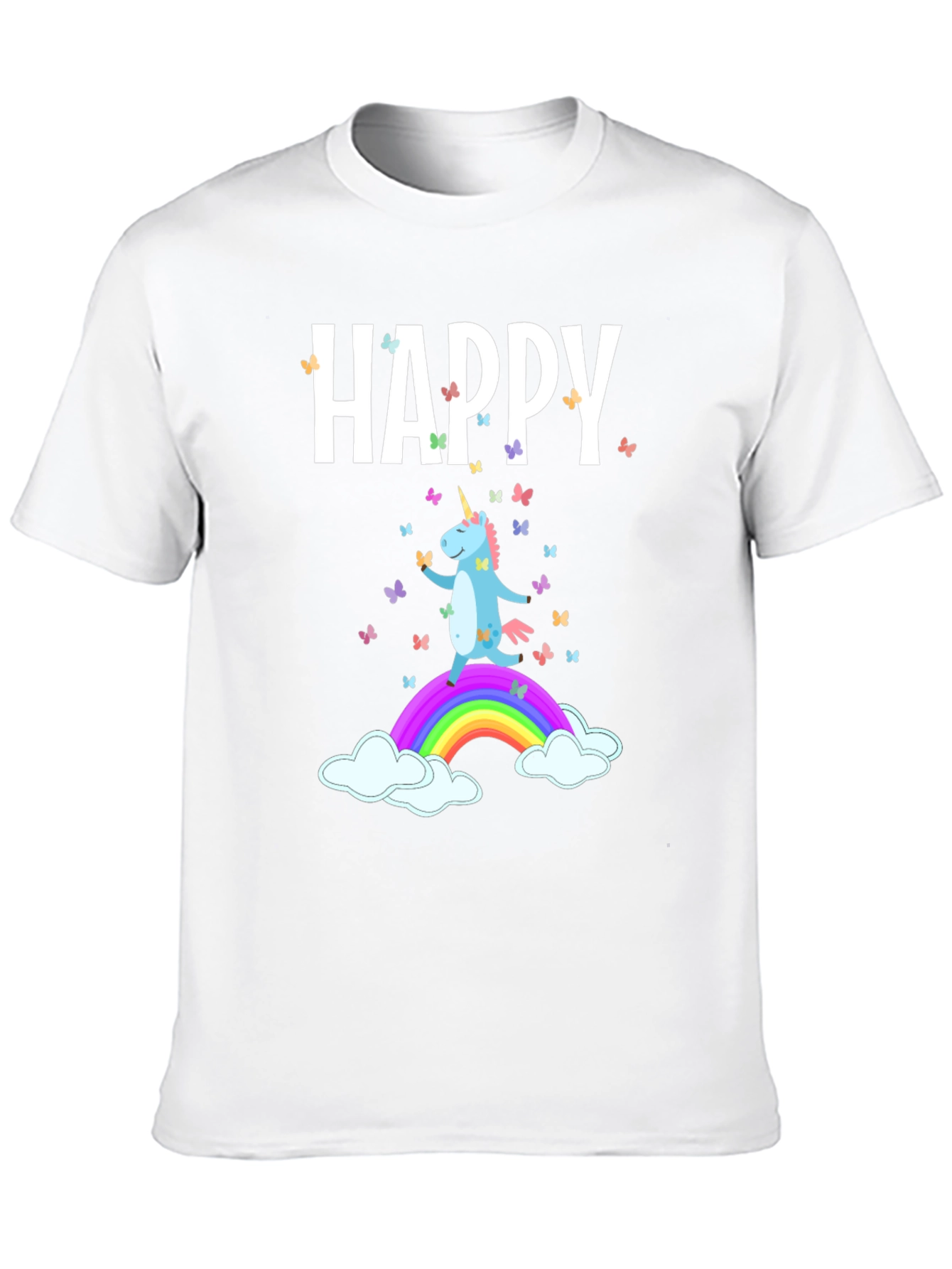 Camiseta Negra Unicornio Feliz Arcoíris