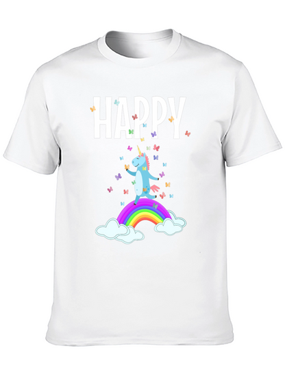 Camiseta Negra Unicornio Feliz Arcoíris
