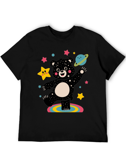Camiseta Negra con Oso Cósmico Divertido