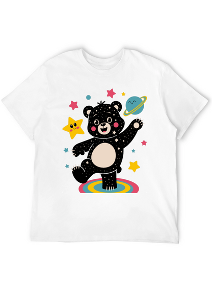Camiseta Negra con Oso Cósmico Divertido