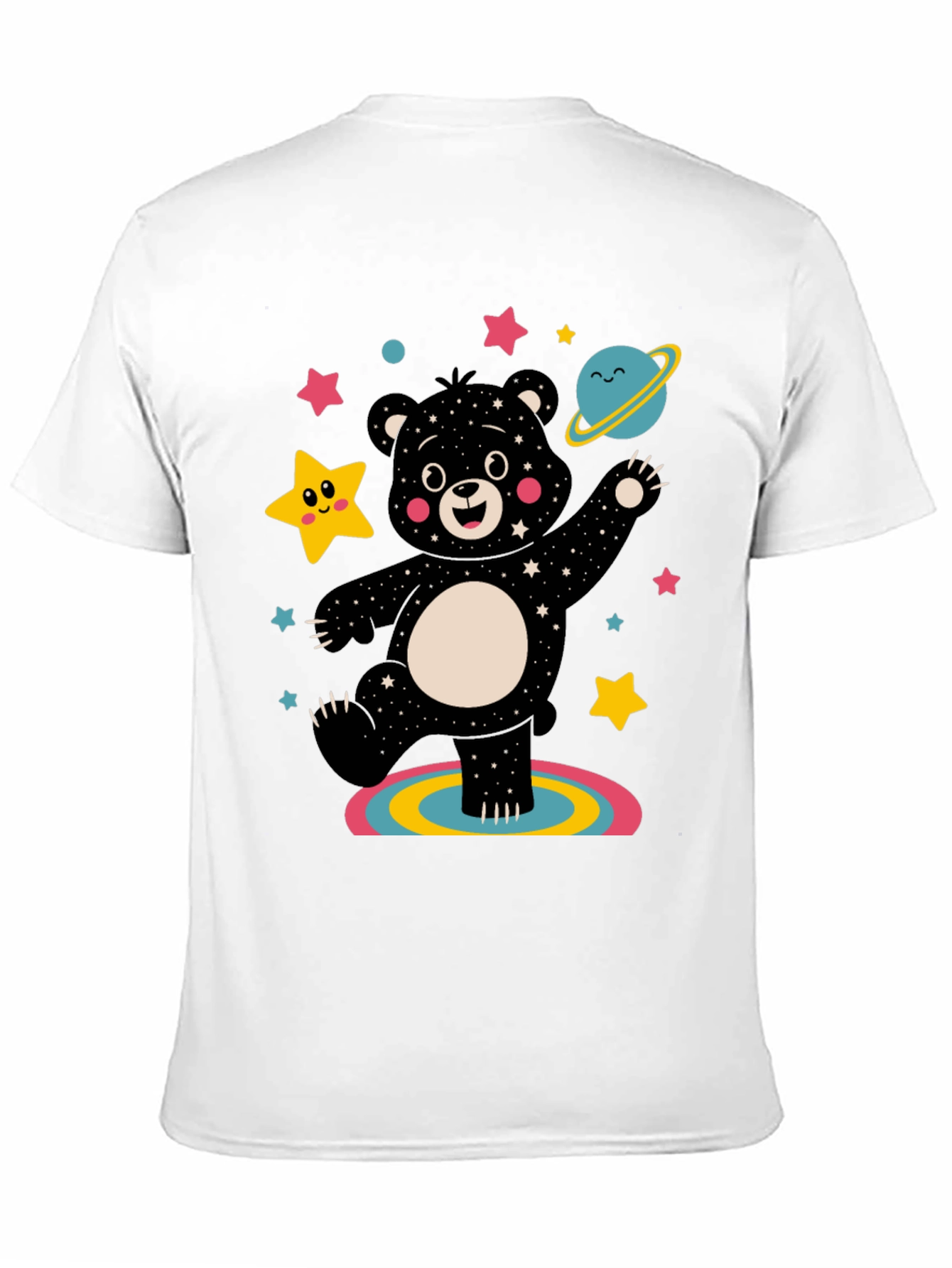 Camiseta Negra con Oso Cósmico Divertido