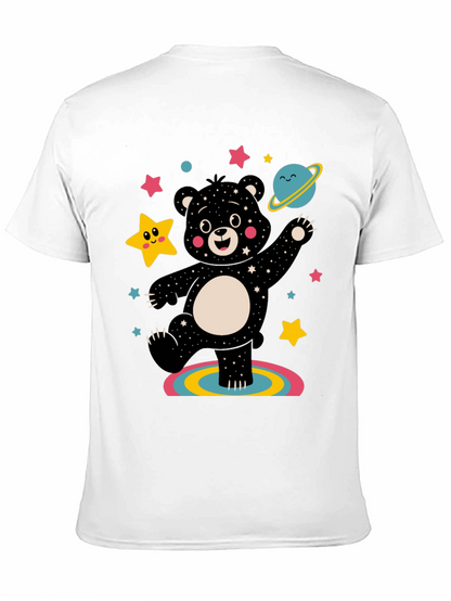 Camiseta Negra con Oso Cósmico Divertido