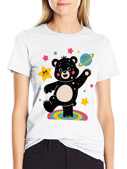 Camiseta Negra con Oso Cósmico Divertido