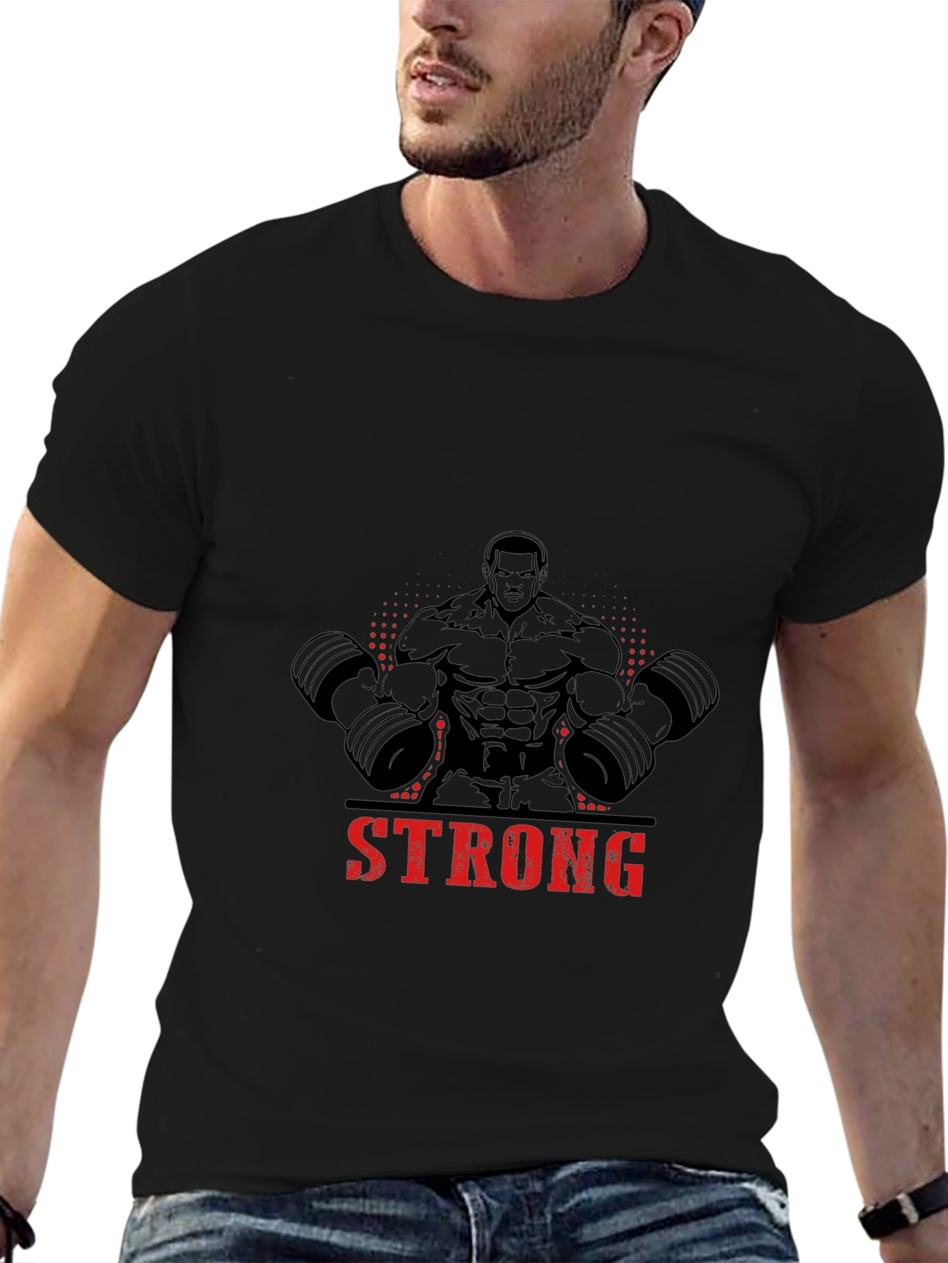 Camiseta Negra Hombre Diseño Musculoso Strong