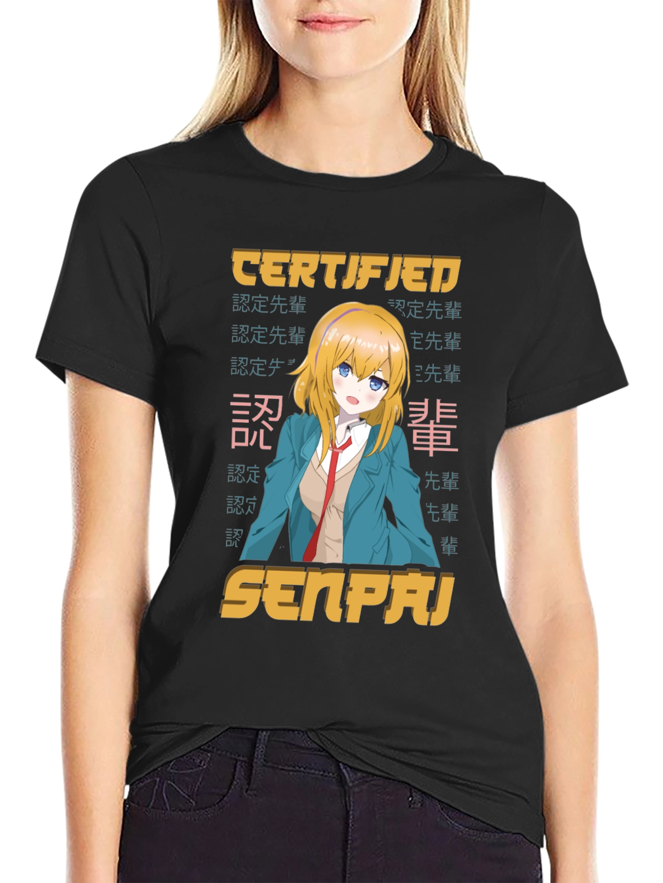 Camiseta Negra Certificado Senpai Anime