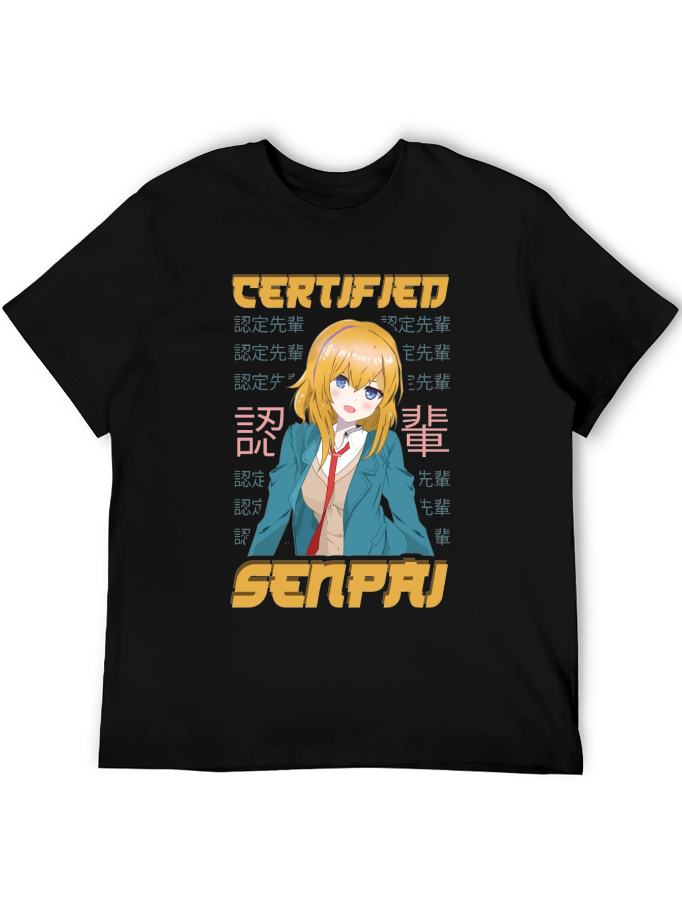 Camiseta Negra Certificado Senpai Anime