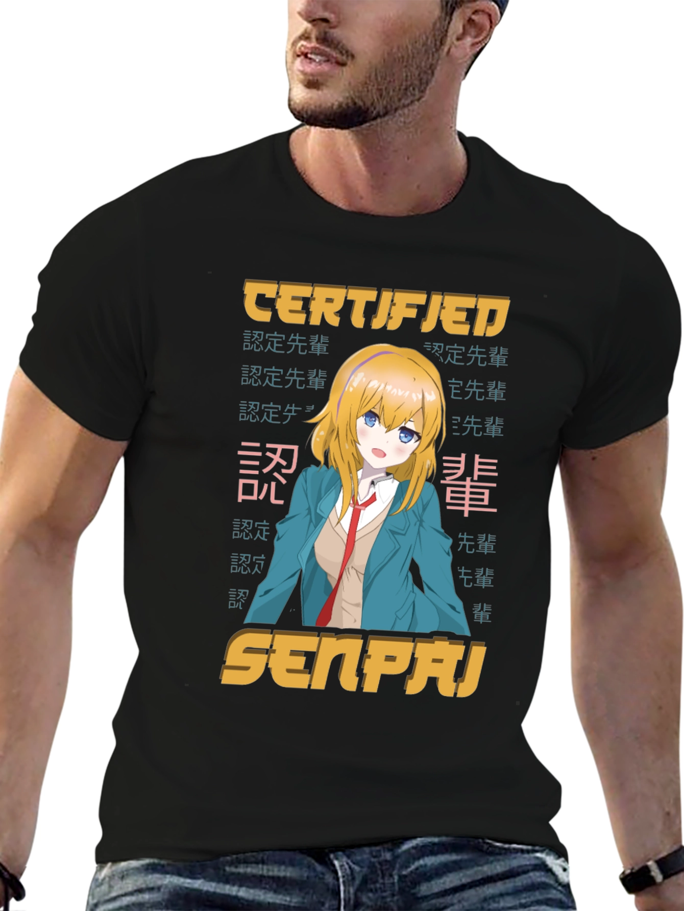 Camiseta Negra Certificado Senpai Anime