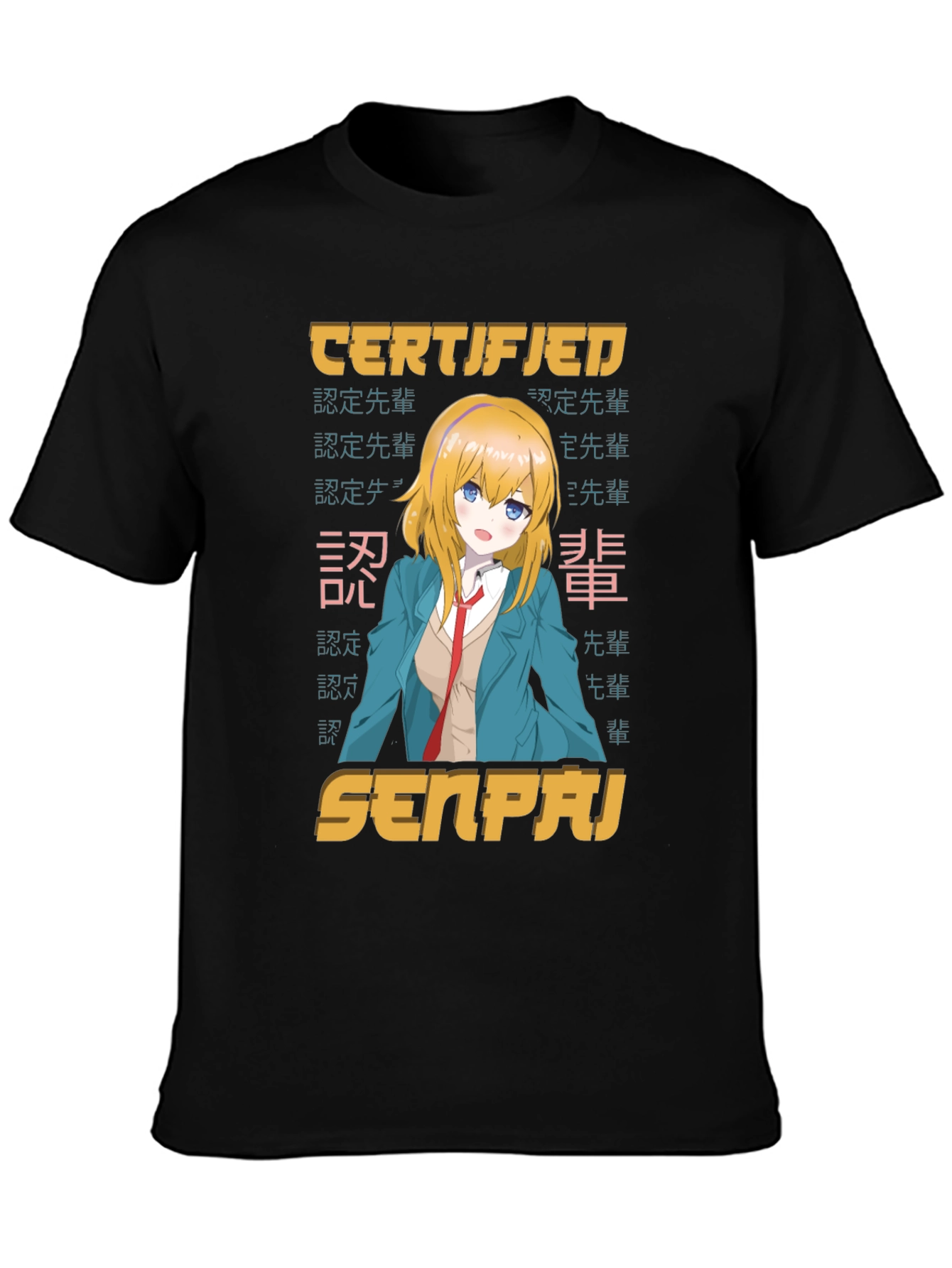 Camiseta Negra Certificado Senpai Anime