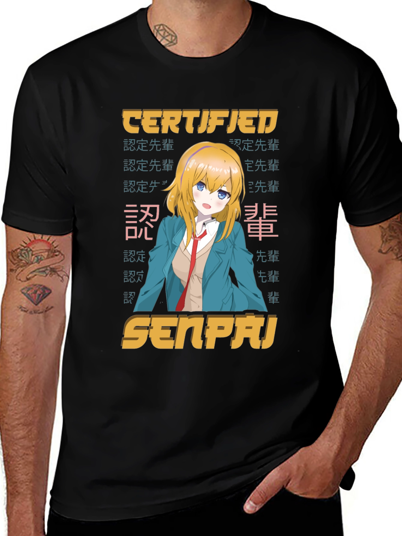 Camiseta Negra Certificado Senpai Anime