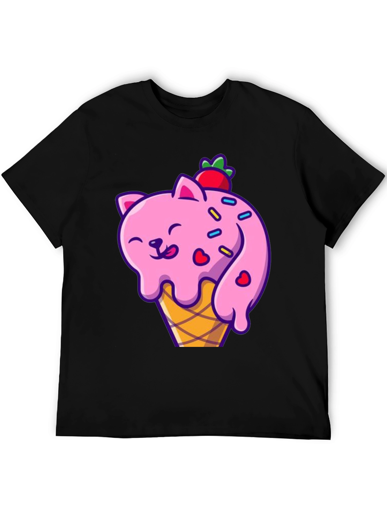 Camiseta Negra con Diseño de Gato Helado